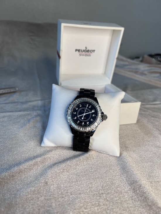 Peugeot black ceramic watch featuring a crystal-set bezel and dial markers. main image 7
